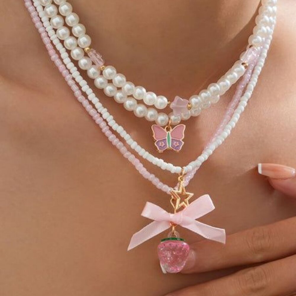 5pcs necklace cute pink